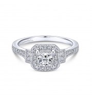 Gabriel & Co. 14k White Gold Victorian Halo Engagement Ring