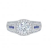 Shah Luxury 14K White Gold Round Diamond and Sapphire Engagement Ring (Semi-Mount)