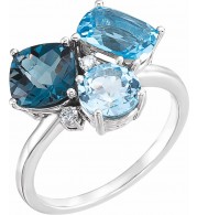 14K White Swiss, London, & Sky Blue Topaz & .05 CTW Diamond Ring