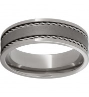 Titanium Flat Band with Two 1mm Steel Rope Inlays