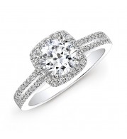18k White Gold Split Shank Square Halo Diamond Engagement Ring