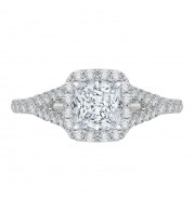 Shah Luxury 14K White Gold Princess Diamond Halo Engagement Ring with Split Shank (Semi-Mount)