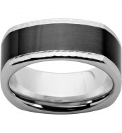 Serinium Square Band with Black CeramicInlay and Hammered Edge Finish