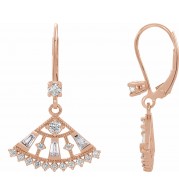 14K Rose 3/4 CTW Diamond Lever Back Fan Earrings