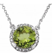 14K White 8 mm Round Peridot & .05 CTW Diamond 16 Necklace