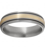 Titanium Domed Band with a 2mm 14K Yellow Gold Inlay, Two .5mm grooves with Antiquing, and Satin Finish