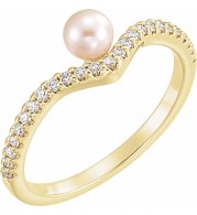 14K Yellow Freshwater Cultured Pearl & 1/5 CTW Diamond V Ring