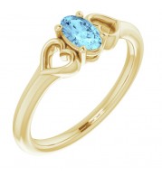 14K Yellow 5x3 mm Oval Aquamarine Youth Heart Ring