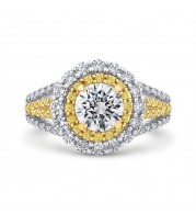 Shah Luxury 14K Two Tone Gold Round Diamond Double Halo Engagement Ring with Split Shank (Semi-Mount)