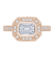 Shah Luxury Emerald Cut Diamond Halo Engagement Ring In 14K Rose Gold (Semi-Mount)