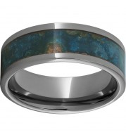 Rugged Tungsten  8mm Pipe Cut Band with Blue Patina Copper Inlay