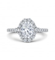 Shah Luxury 14K White Gold Oval Diamond Halo Engagement Ring (Semi-Mount)
