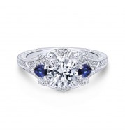 Gabriel & Co. 14k White Gold Victorian 3 Stone Diamond & Gemstone Engagement Ring