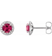 14K White 4.5 mm Round Lab-Grown Ruby & 1/6 CTW Diamond Earrings