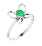 14K White 4x3 mm Oval May Youth Butterfly Birthstone Ring
