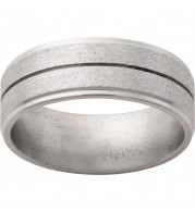 Titanium Flat Band with Grooved Edges, One .5mm Groove and Stone Finish