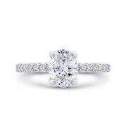 Shah Luxury Oval Cut Diamond Engagement Ring In 14K White Gold (Semi-Mount)