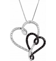 14K White & Black Rhodium Plated 1/2 CTW Black & White Diamond Double Heart 18 Necklace