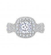 Shah Luxury 14K White Gold Cushion Cut Diamond Halo Engagement Ring with Split Shank (Semi-Mount)