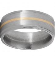 Titanium Flat Band with Grooved Edges, 1mm 14K Yellow Gold Inlay and Satin Finish