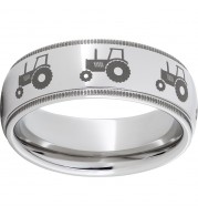 Serinium Domed Band with Milgrain Edges and Tractor Laser Engraving