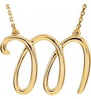 14K Yellow Script Initial M 16 Necklace