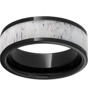 Black Diamond Ceramic Pipe Cut Band with Antler Inlay