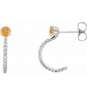 14K White Citrine & 1/6 CTW Diamond Hoop Earrings