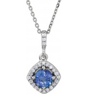14K White Tanzanite & 1/8 CTW Diamond Halo-Style 18 Necklace