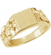 14K Yellow 9 mm Square Nugget Signet Ring