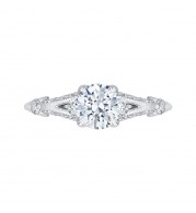 Shah Luxury 14K White Gold Round Diamond Vintage Engagement Ring with Split Shank (Semi-Mount)