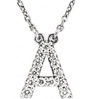 14K White Initial A 1/8 CTW Diamond 16 Necklace