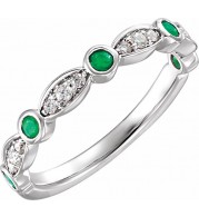 14K White Emerald & 1/6 CTW Diamond Ring