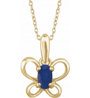 14K Yellow 4x3 mm Oval September Youth Butterfly Birthstone 15 Necklace