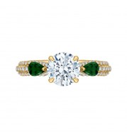 Shah Luxury 14K Yellow Gold Round Diamond and Green Tsavorite Engagement Ring (Semi-Mount)