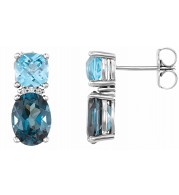14K White London Blue Topaz, Swiss Blue Topaz & .01 CTW Diamond Earrings