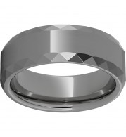 Rugged Tungsten  8mm Faceted Beveled Edge Polished Band