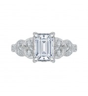 Shah Luxury Emerald Diamond Floral Engagement Ring In 14K White Gold (Semi-Mount)