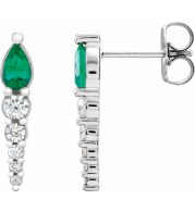 14K White Emerald & 1/4 CTW Diamond Earrings