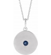 14K White Blue Sapphire Disc 16-18 Necklace
