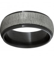 Black Zirconium Domed Band with Grooved Edges and Bark Finish