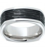 Serinium Square Band with Black CeramicInlay and Bark Hand Finish