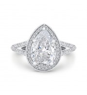 Shah Luxury 14K White Gold Pear Diamond Halo Engagement Ring with Split Shank (With Center)