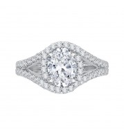 Shah Luxury 14K White Gold Oval Diamond Halo Engagement Ring with Split Shank (Semi-Mount)