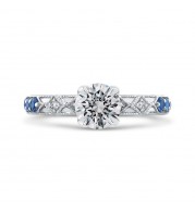 Shah Luxury 14K White Gold Round Diamond and Sapphire Engagement Ring (Semi-Mount)