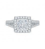 Shah Luxury 14K White Gold Princess Diamond Halo Engagement Ring with Split Shank (Semi-Mount)