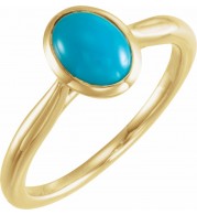 14K Yellow 8x6 mm Oval Cabochon Turquoise Ring