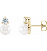 14K Yellow Freshwater Cultured Pearl & 1/2 CTW Diamond Earrings