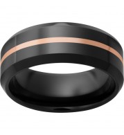 Black Diamond Ceramic Beveled Edge Band with a 1mm 14K Rose Gold Inlay