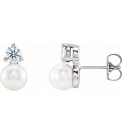 14K White Freshwater Cultured Pearl & 1/2 CTW Diamond Earrings